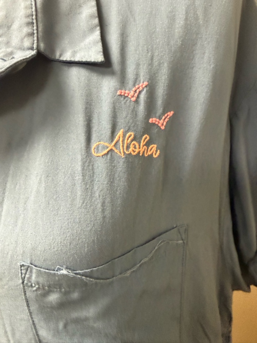 Jasmine Ginger Blue Embroidered Beach Button Shirt Tropical Top Large - Picture 4 of 11